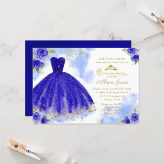 Quinceanera Einladung Spanisch Gold Royal Blue