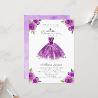 Quinceanera Einladung Spanisch Lila Gown Bloral