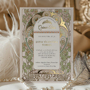 Quinceanera-Einladung Spanisch Sagegrün Dusty Rose Folieneinladung