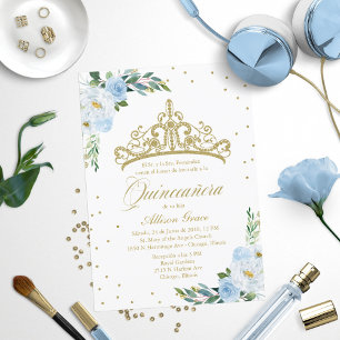 Quinceanera-Einladung Spanische Gold-Tiara Blau 