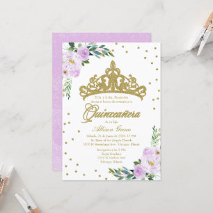 Quinceanera-Einladung Spanische Goldkrone Lila