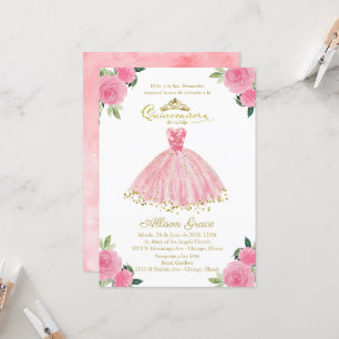 Quinceanera-Einladung Spanisches heißrosa Kleid Einladung