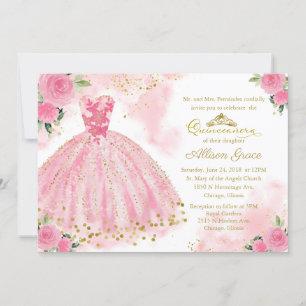 Quinceanera-Einladung Zweisprachig Hot Pink Kleid Einladung