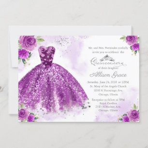 Quinceanera-Einladung Zweisprachig Lila Kleid Einladung
