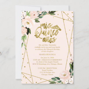 Quinceanera-Einladung Zweisprachig Rosa Erröten Einladung