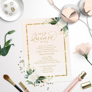 Quinceanera-Einladung zweisprachig rosa Goldfolie Einladung