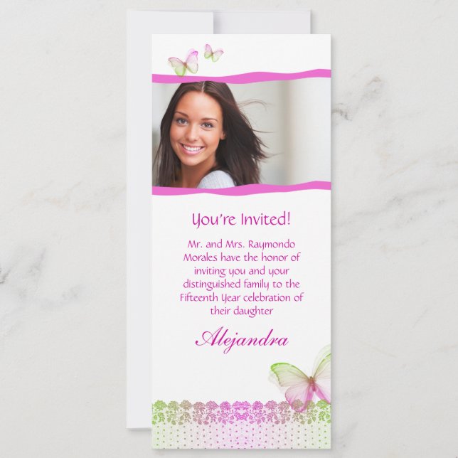 Quinceanera Einladungen Butterfly Lace PG2 (Vorderseite)