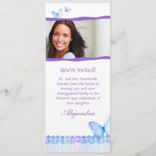 Quinceanera Einladungen Butterfly Lila Blue