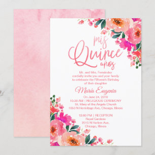 Quinceanera-Einladungen in Heißrosa mit Blumenmust Einladung