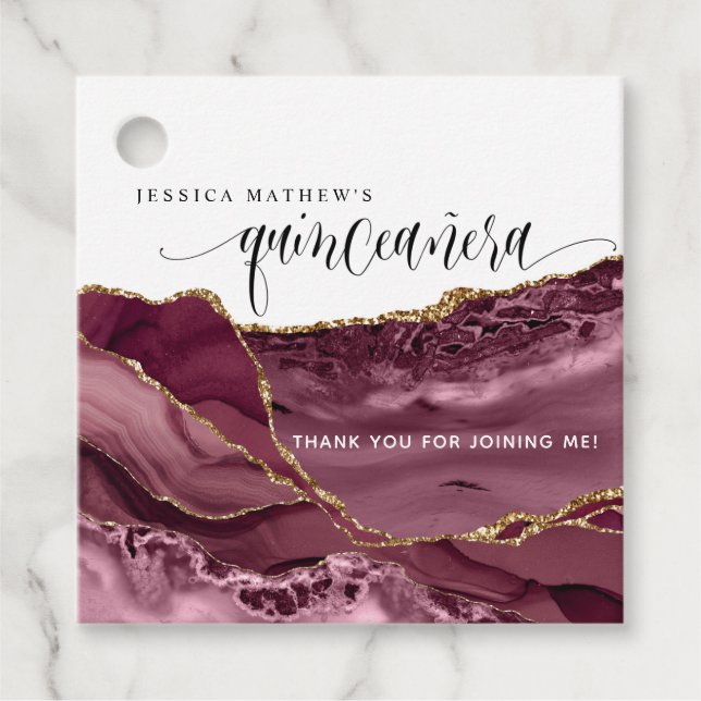 Quinceañera, Elegant Burgundy Red und Berry Agate Geschenkanhänger (Vorderseite)