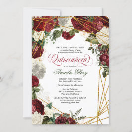 Quinceanera elegant grün weiß bordeauxrot floral einladung