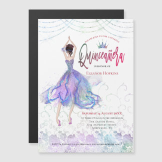 Quinceanera Elegante Blue Lilac Gown String Lights Magneteinladung