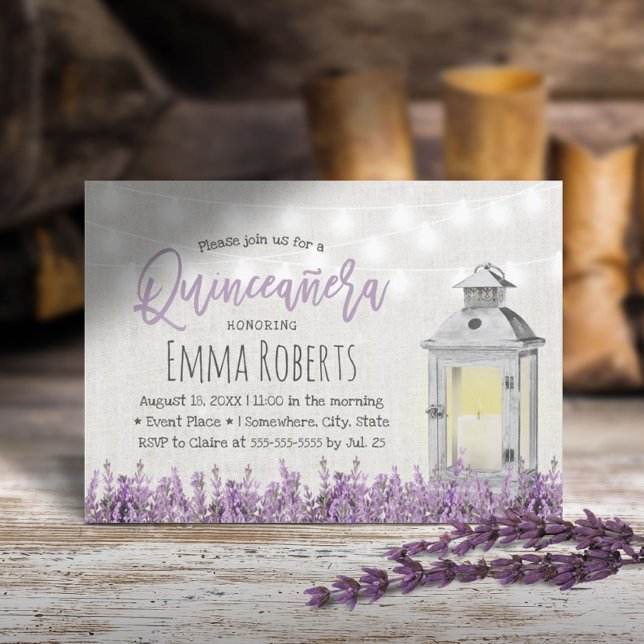 Quinceanera Elegante Lavender Blume Weiße Laterne Einladung (Von Creator hochgeladen)