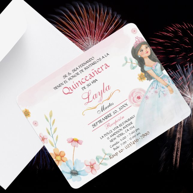 Quinceañera Elegante: Mis Quince Einladung Rosa (Elegant Spanish Quinceañera Mis Quince Invitation)