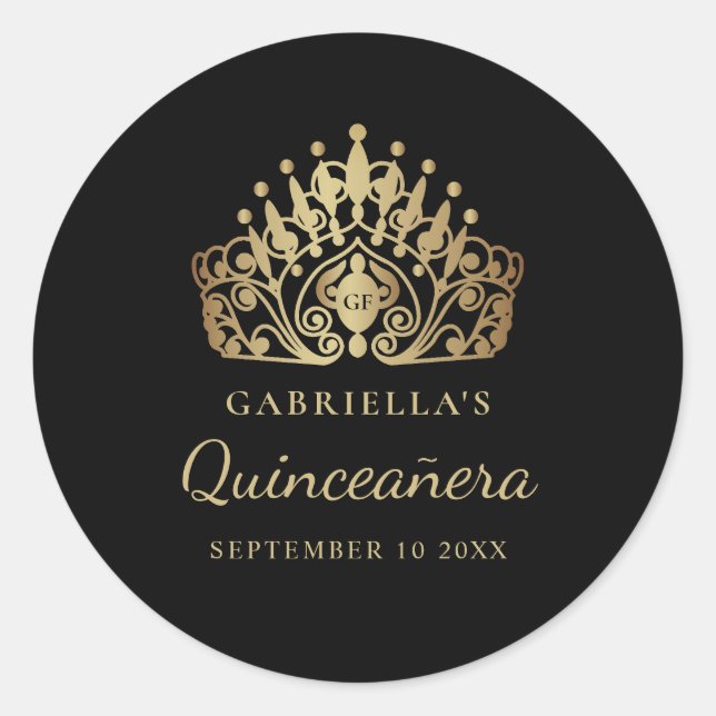 Quinceañera Elegante Prinzessin Tiara Crown Runder Aufkleber (Vorderseite)
