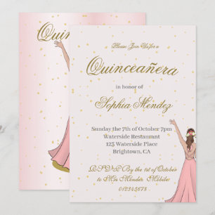 Quinceanera Elegante Rosa Gold  Einladung