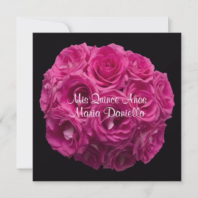 Quinceanera Elegante Rosa Rosa Bouquet Einladung (Vorderseite)