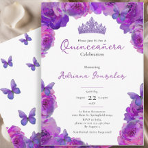 Quinceanera Elegante Violette Florale Tiara XV 15