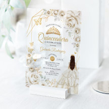 Quinceanera Elfenbein Gold Creme Weiß Blumenkleid