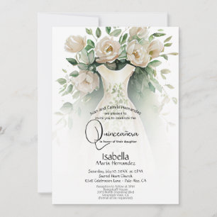 Quinceañera   Elfenbeinküste Blume und Kleidung Einladung