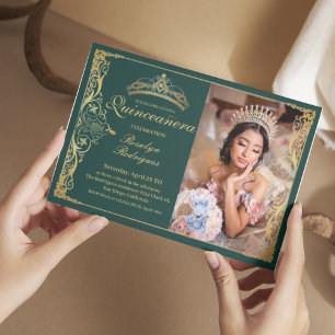 Quinceanera Emerald Beauty Quinceanera mit Foto Einladung