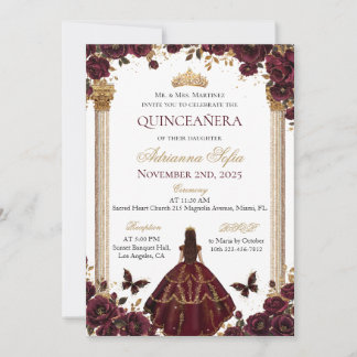 Quinceañera Emerald Gold Burgund Rose Prinzessin Einladung