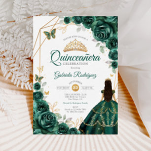 Quinceanera Emerald Green Dress Gold Einladung
