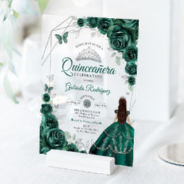 Quinceanera Emerald Green Dress Silver Acryleinladungen