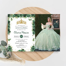 Quinceañera Emerald Green Floral Butterfells Foto Einladung