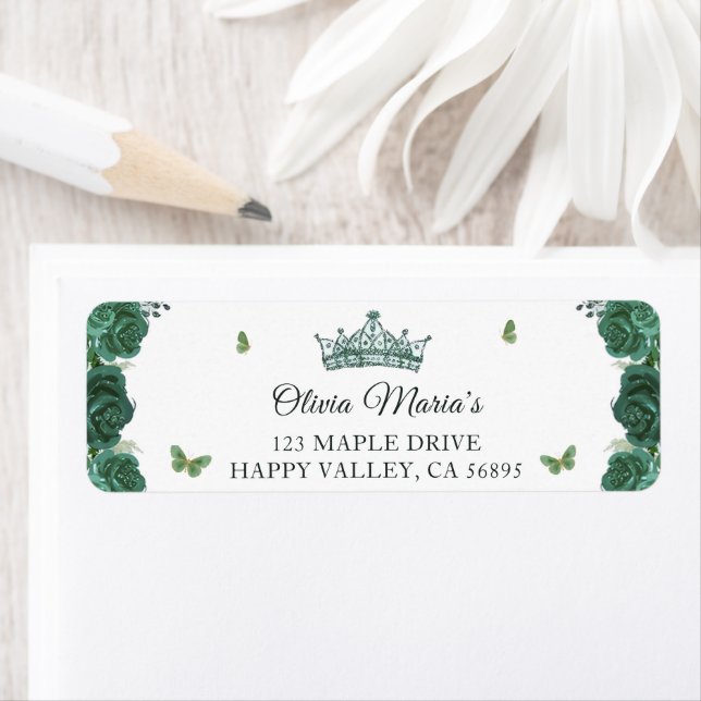 Quinceañera Emerald Green Floral Butterfliegen Tia (Insitu)