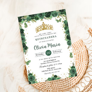 Quinceañera Emerald Green Floral Butterfliegen Tia Einladung