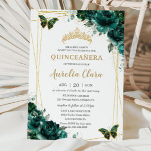 Quinceañera Emerald Green Floral Butterfliegen Tia Einladung
