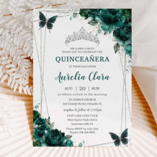 Quinceañera Emerald Green Floral Butterfliegen Tia Einladung