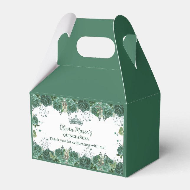 Quinceañera Emerald Green Floral Butterfliegen Tia Geschenkschachtel (Vorderseite)