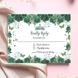 Quinceañera Emerald Green Floral Butterfliegen Tia RSVP Karte