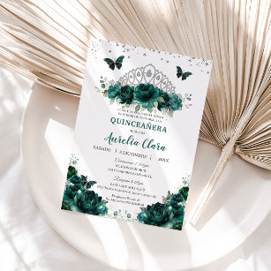 Quinceañera Emerald Green Floral Crown Español Einladung