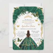 Quinceañera Emerald Green Floral Gold Prinzessin