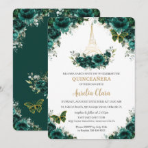 Quinceañera Emerald Green Floral Paris Schmetterli