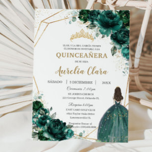 Quinceañera Emerald Green Floral Prinzessin Españo Einladung