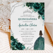 Quinceañera Emerald Green Floral Silver Princess