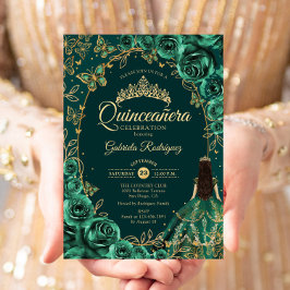Quinceanera Emerald Green Gold Einladung