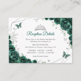 Quinceanera Emerald Green Silver Floral Details Begleitkarte