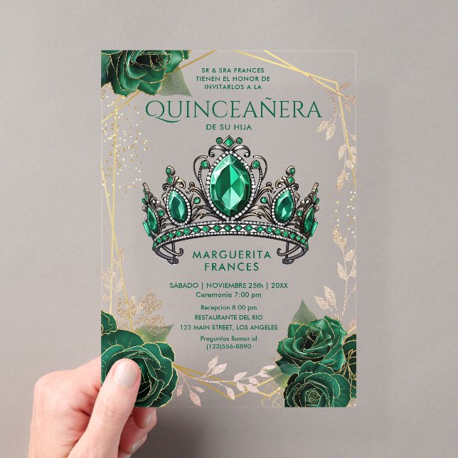 Quinceañera Emerald Green Tiara Spanisch Acryleinladungen (Insitu (Handheld))