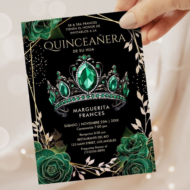 Quinceañera Emerald Green Tiara Spanisch Einladung (Von Creator hochgeladen)