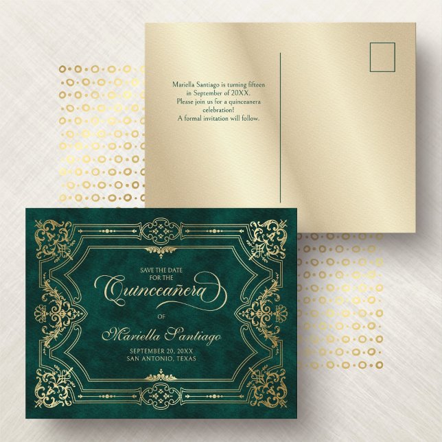 Quinceanera Enregistrer la date Carte postale vert (Créateur téléchargé)
