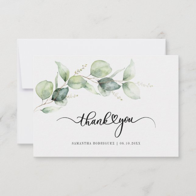 Quinceanera Eucalyptus Handschrift Vielen Dank Dankeskarte (Vorderseite)