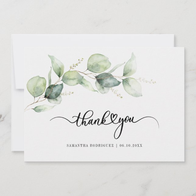Quinceanera Eucalyptus Handschrift Vielen Dank Einladung (Vorderseite)