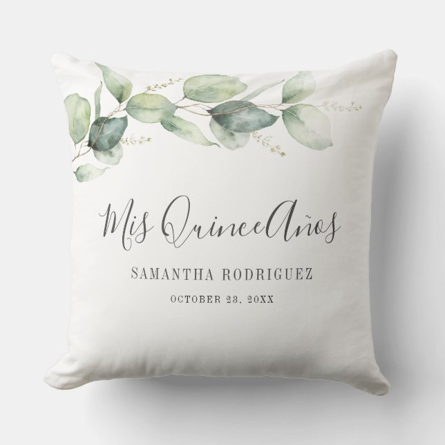 Quinceanera Eucalyptus Verlasse Mis Quince Anos Kissen (Vorderseite)