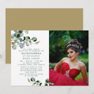 Quinceañera Eukalyptus Greenery Foto Einladung
