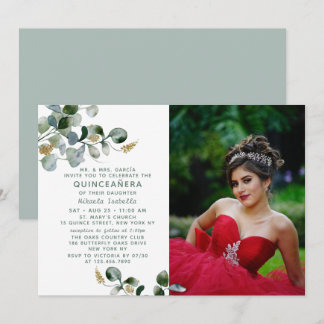 Quinceañera Eukalyptus Greenery Foto Einladung